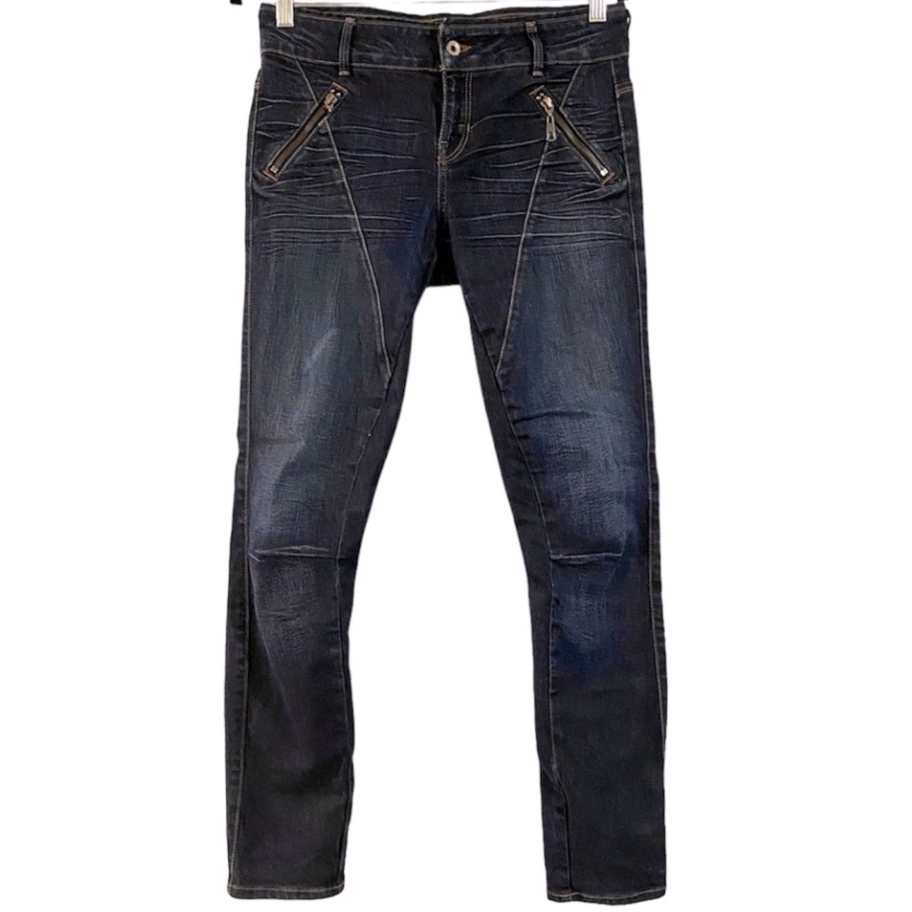 Guess Los Angeles Blue Skinny Denim Jeans Zip Pockets, Med-Dark Wash